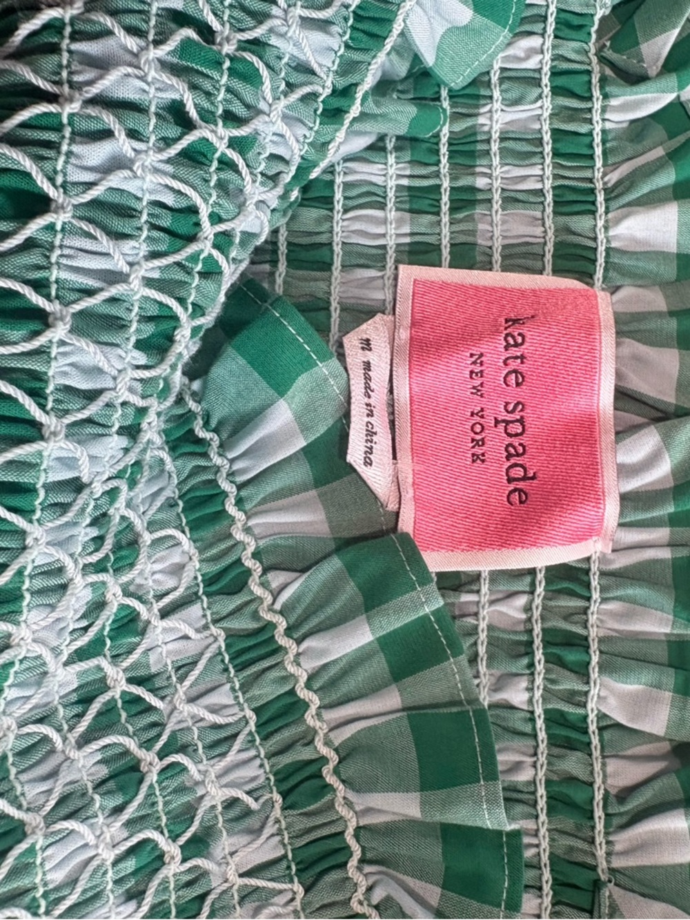 kate spade Green Gingham Smocked Maxi Dress with Tie Straps - Picture 5 of 8